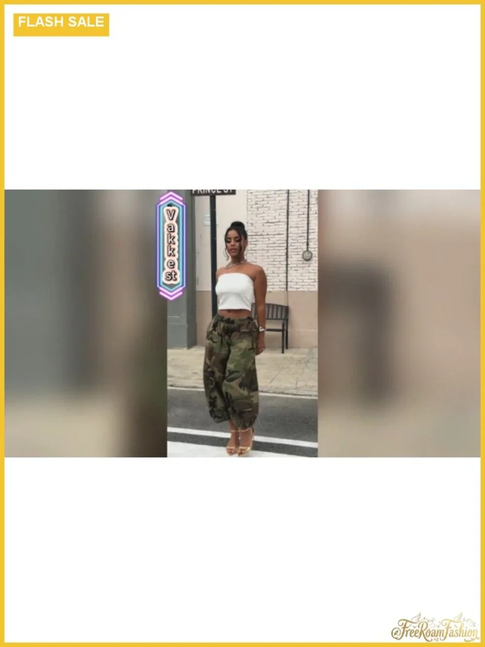 Womens Baggy Camo Cargo Jeans Elastic High Rise Wide Leg Cropped